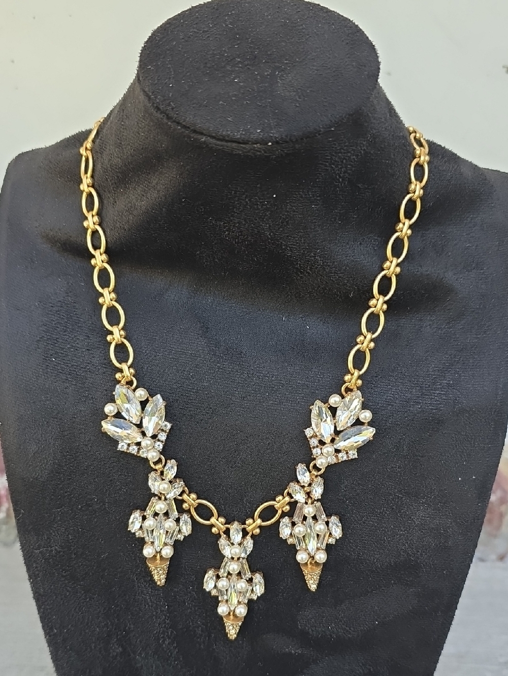 J. Crew Gold-tone Crystal and Pearl Drop Necklace